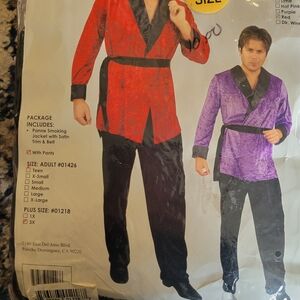 Red and Blk Velvet Smoking Jacket Set